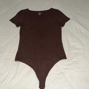 Short Sleeve Square Neck Bodysuit Coffee L